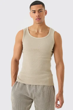 Ribbed Muscle Fit Vest | BoohooMAN UK