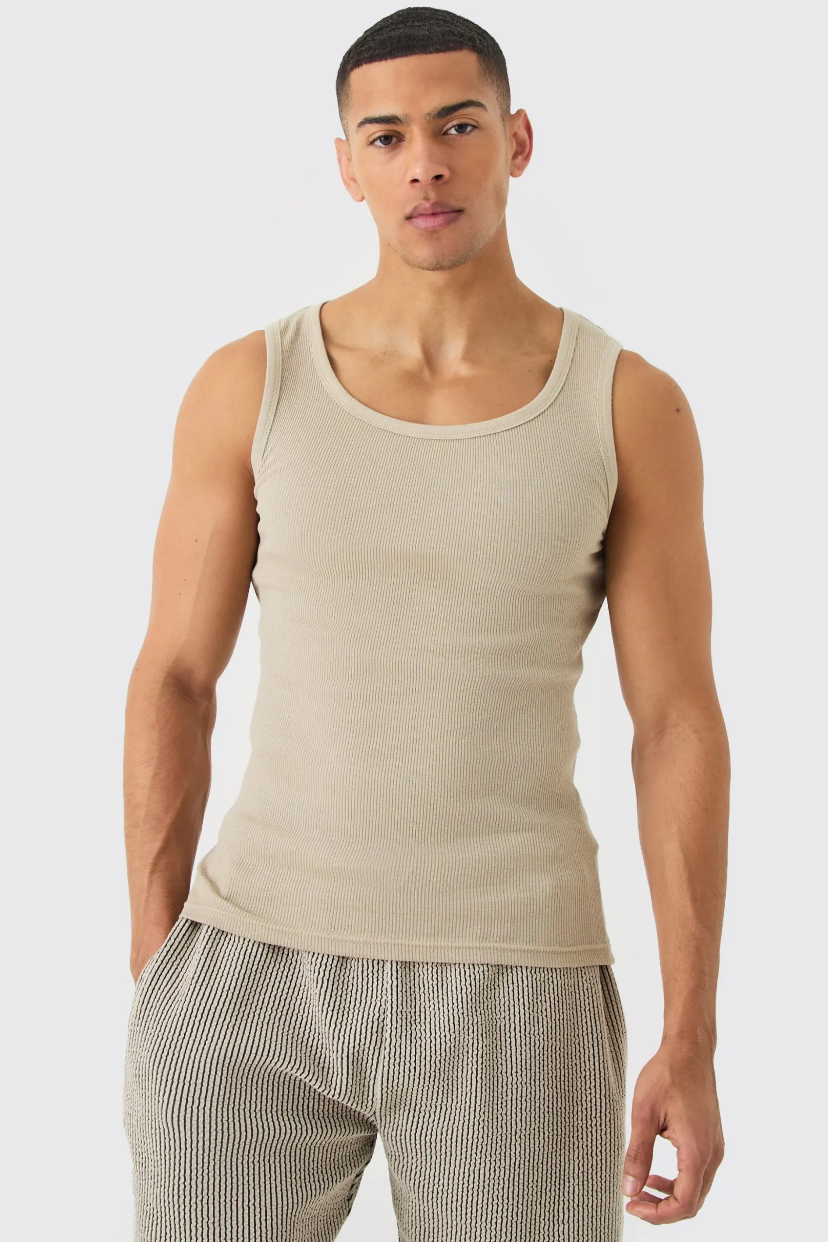 Ribbed Muscle Fit Vest | BoohooMAN UK