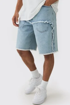 Rigid Denim Faux Layer Jorts In Ice Blue | BoohooMAN UK