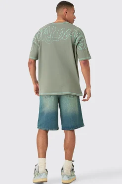 Rigid Knee Rip Tinted Denim Jorts | BoohooMAN UK