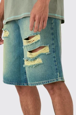 Rigid Knee Rip Tinted Denim Jorts | BoohooMAN UK