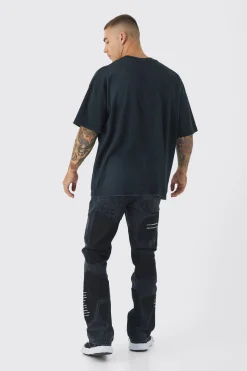 Rigid Slim Flare Patchwork Applique Jeans | BoohooMAN UK