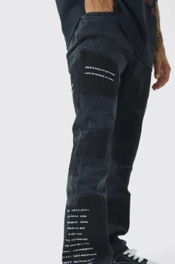 Rigid Slim Flare Patchwork Applique Jeans | BoohooMAN UK