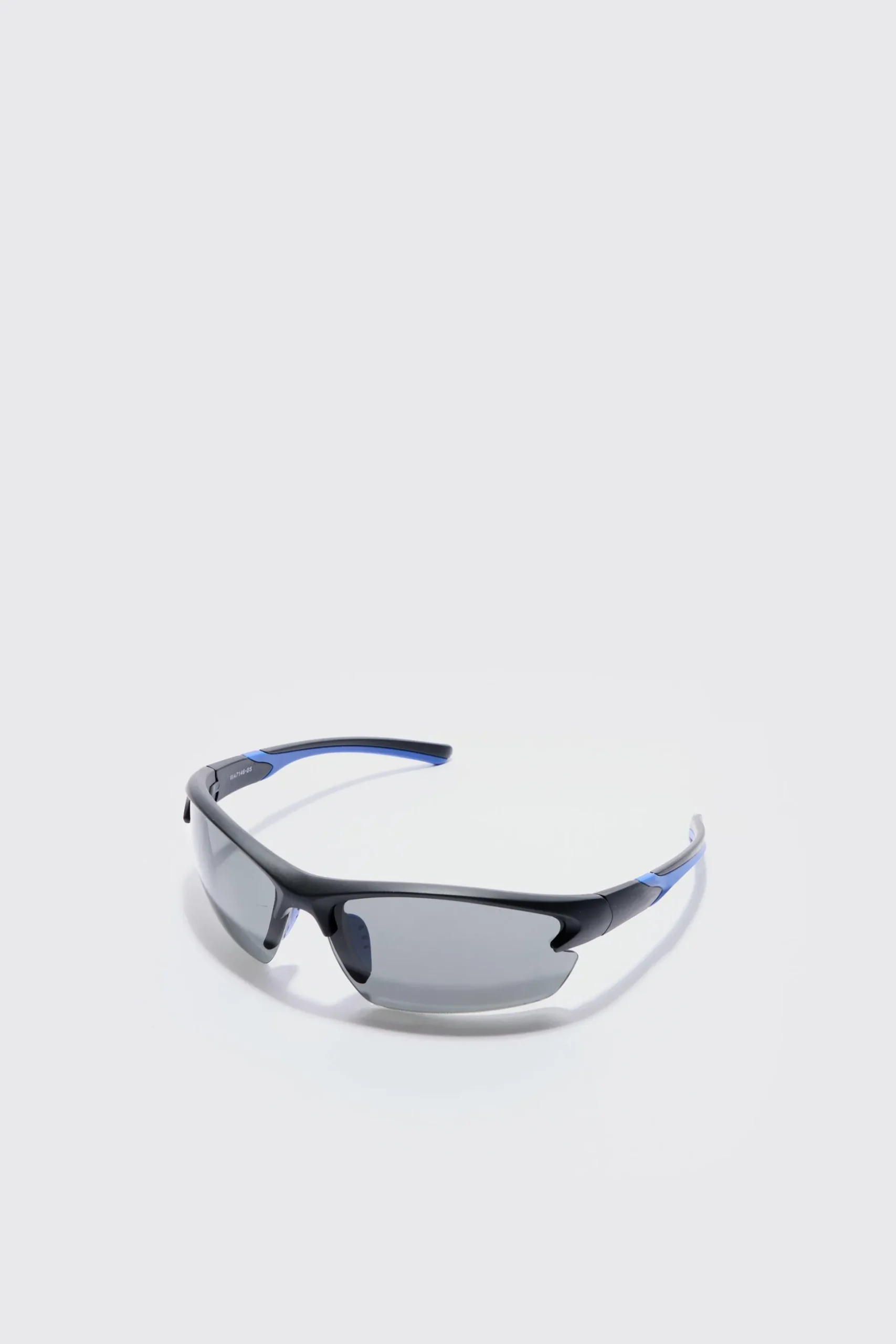 Rimless Racer Sunglasses In Blue | BoohooMAN UK