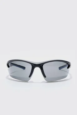 Rimless Racer Sunglasses In Blue | BoohooMAN UK