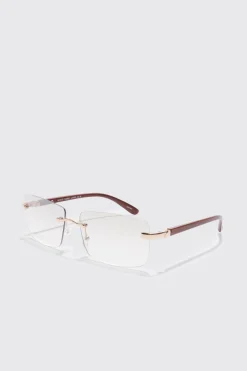 Rimless Rectangle Lens Sunglasses | BoohooMAN UK