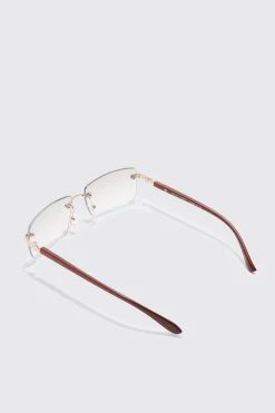 Rimless Rectangle Lens Sunglasses | BoohooMAN UK