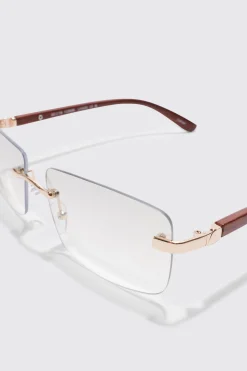Rimless Rectangle Lens Sunglasses | BoohooMAN UK