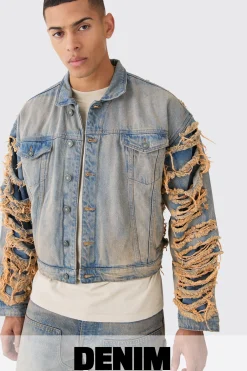Ripped Denim Jacket And Jeans Set | BoohooMAN UK