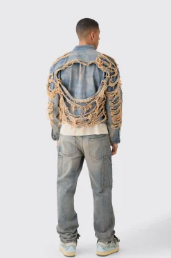 Ripped Denim Jacket And Jeans Set | BoohooMAN UK