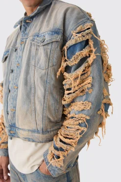 Ripped Denim Jacket And Jeans Set | BoohooMAN UK