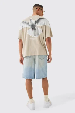 Ripped Dirty Wash Denim Jorts In Light Blue | BoohooMAN UK