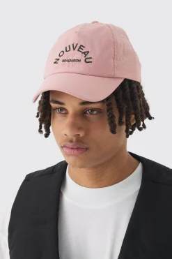 Ripstop Embroidered Graphic Cap In Pink | BoohooMAN UK