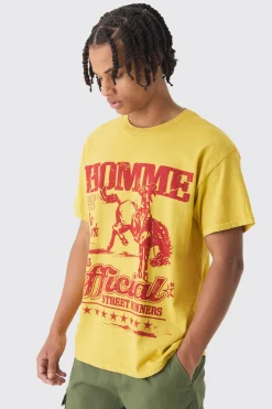 Rodeo Print Washed T-Shirt | BoohooMAN UK