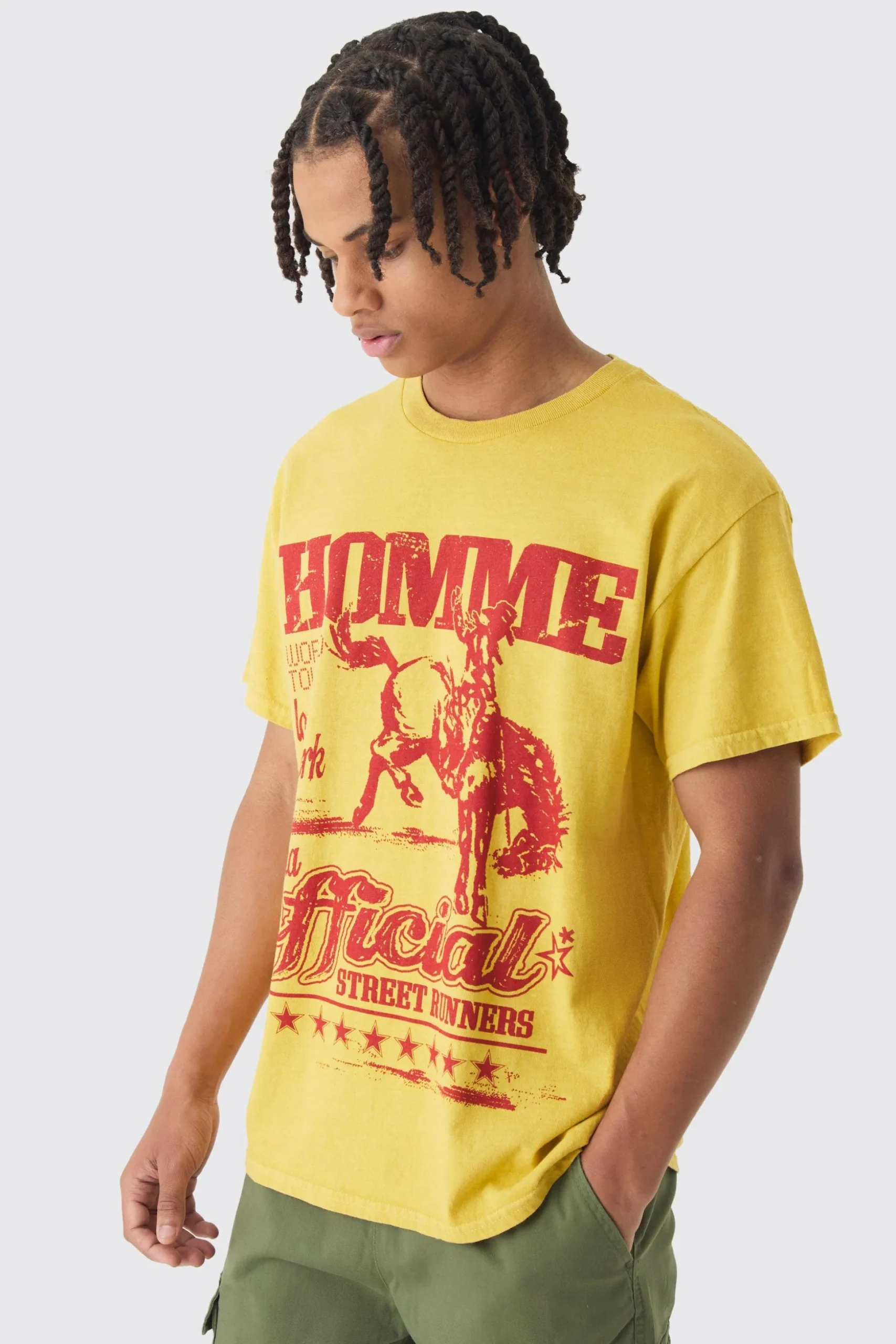 Rodeo Print Washed T-Shirt | BoohooMAN UK