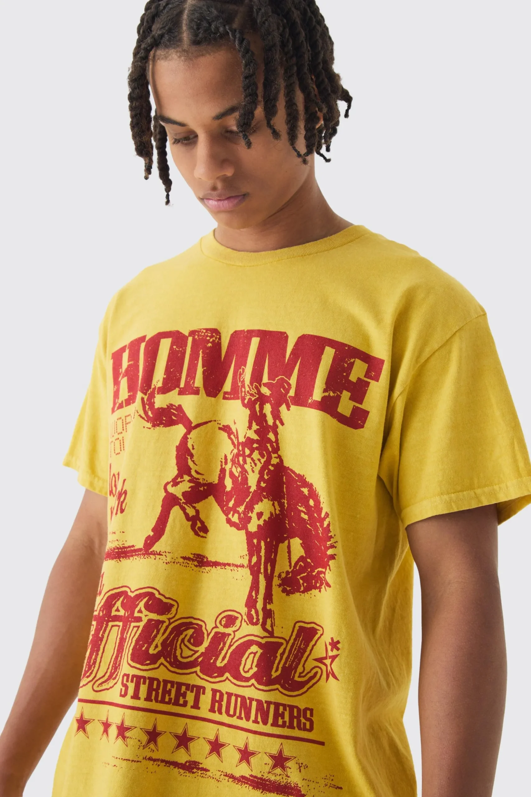 Rodeo Print Washed T-Shirt | BoohooMAN UK