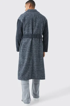 Salt & Pepper Contrast Sleeve Belted Overcoat | BoohooMAN UK