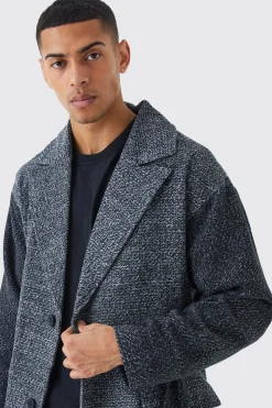 Salt & Pepper Contrast Sleeve Belted Overcoat | BoohooMAN UK