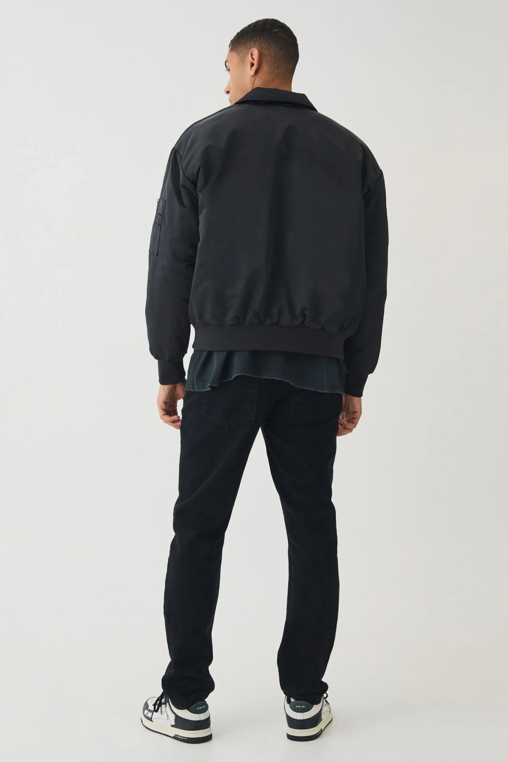 Satin Collared Bomber Jacket In Black | BoohooMAN UK