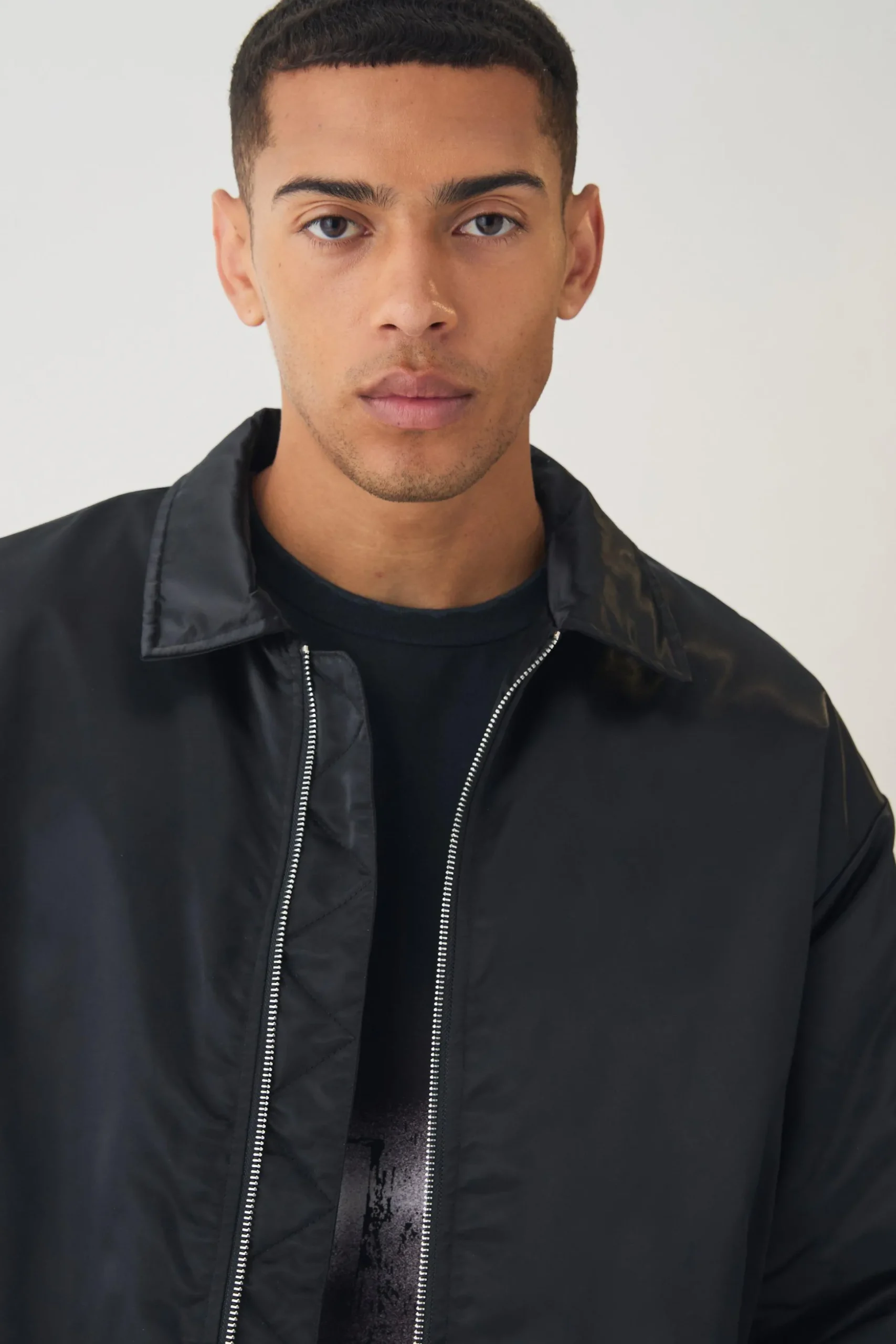 Satin Collared Bomber Jacket In Black | BoohooMAN UK