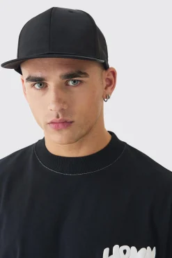Satin Snapback In Black | BoohooMAN UK