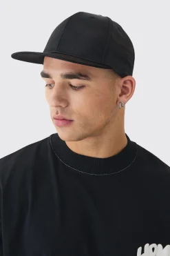 Satin Snapback In Black | BoohooMAN UK