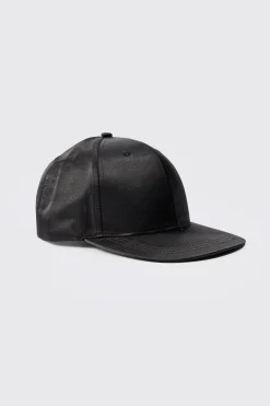 Satin Snapback In Black | BoohooMAN UK