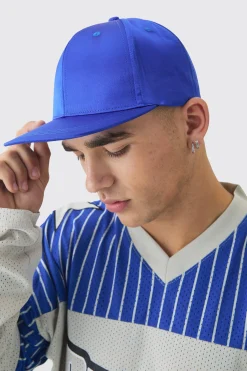 Satin Snapback In Blue | BoohooMAN UK