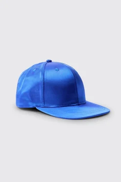 Satin Snapback In Blue | BoohooMAN UK