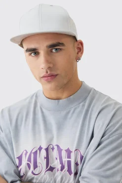 Satin Snapback In Silver | BoohooMAN UK