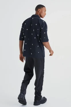Satin Straight Leg Trouser With Embellishment | BoohooMAN UK