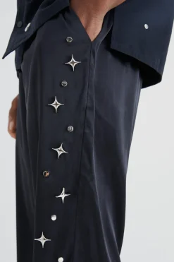 Satin Straight Leg Trouser With Embellishment | BoohooMAN UK