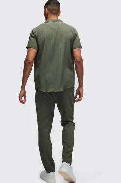 Seersucker Revere Collar Shirt & Trouser Set | BoohooMAN UK