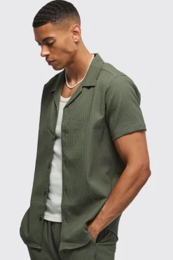 Seersucker Revere Collar Shirt & Trouser Set | BoohooMAN UK