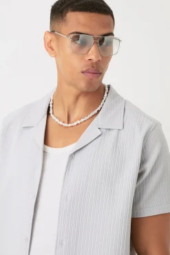 Seersucker Revere Collar Shirt & Trouser Set | BoohooMAN UK