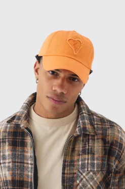Self Fabric Heart Applique Trucker Cap In Orange | BoohooMAN UK