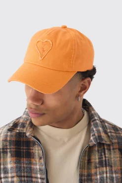 Self Fabric Heart Applique Trucker Cap In Orange | BoohooMAN UK