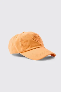 Self Fabric Heart Applique Trucker Cap In Orange | BoohooMAN UK