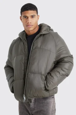 Sheen Quilted Nylon Puffer With Hood | BoohooMAN UK