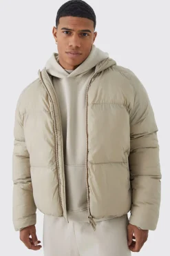 Sheen Quilted Nylon Puffer With Hood | BoohooMAN UK