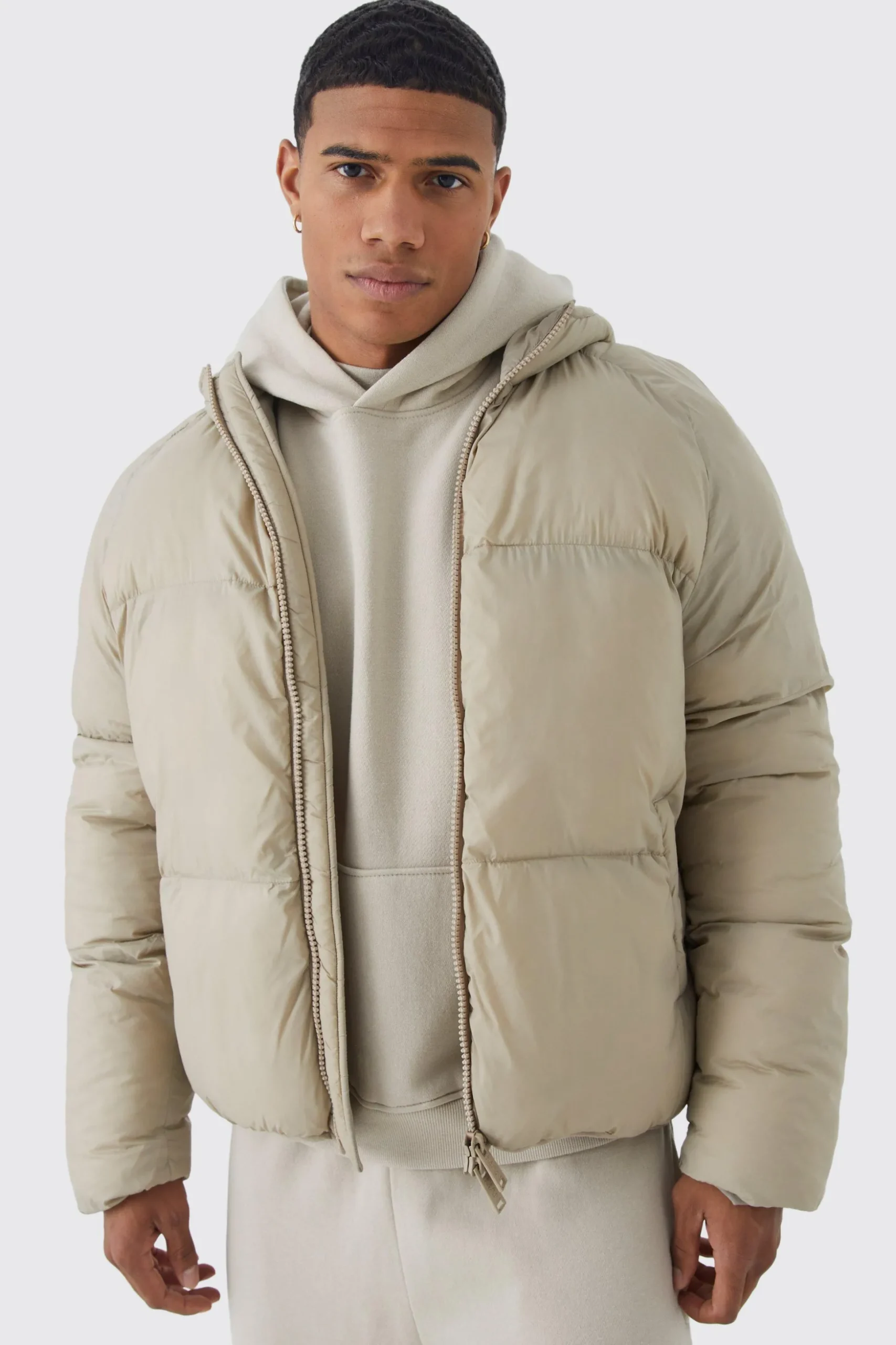 Sheen Quilted Nylon Puffer With Hood | BoohooMAN UK