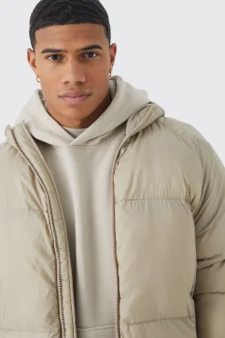 Sheen Quilted Nylon Puffer With Hood | BoohooMAN UK