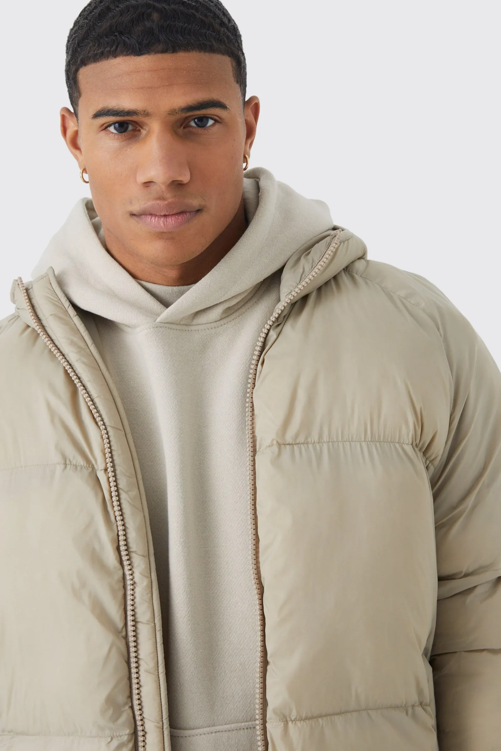 Sheen Quilted Nylon Puffer With Hood | BoohooMAN UK