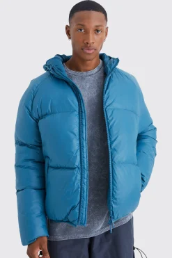 Sheen Quilted Nylon Puffer With Hood | BoohooMAN UK