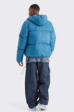 Sheen Quilted Nylon Puffer With Hood | BoohooMAN UK