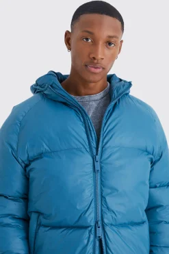 Sheen Quilted Nylon Puffer With Hood | BoohooMAN UK