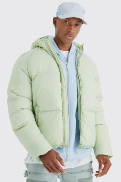 Sheen Quilted Nylon Puffer With Hood | BoohooMAN UK