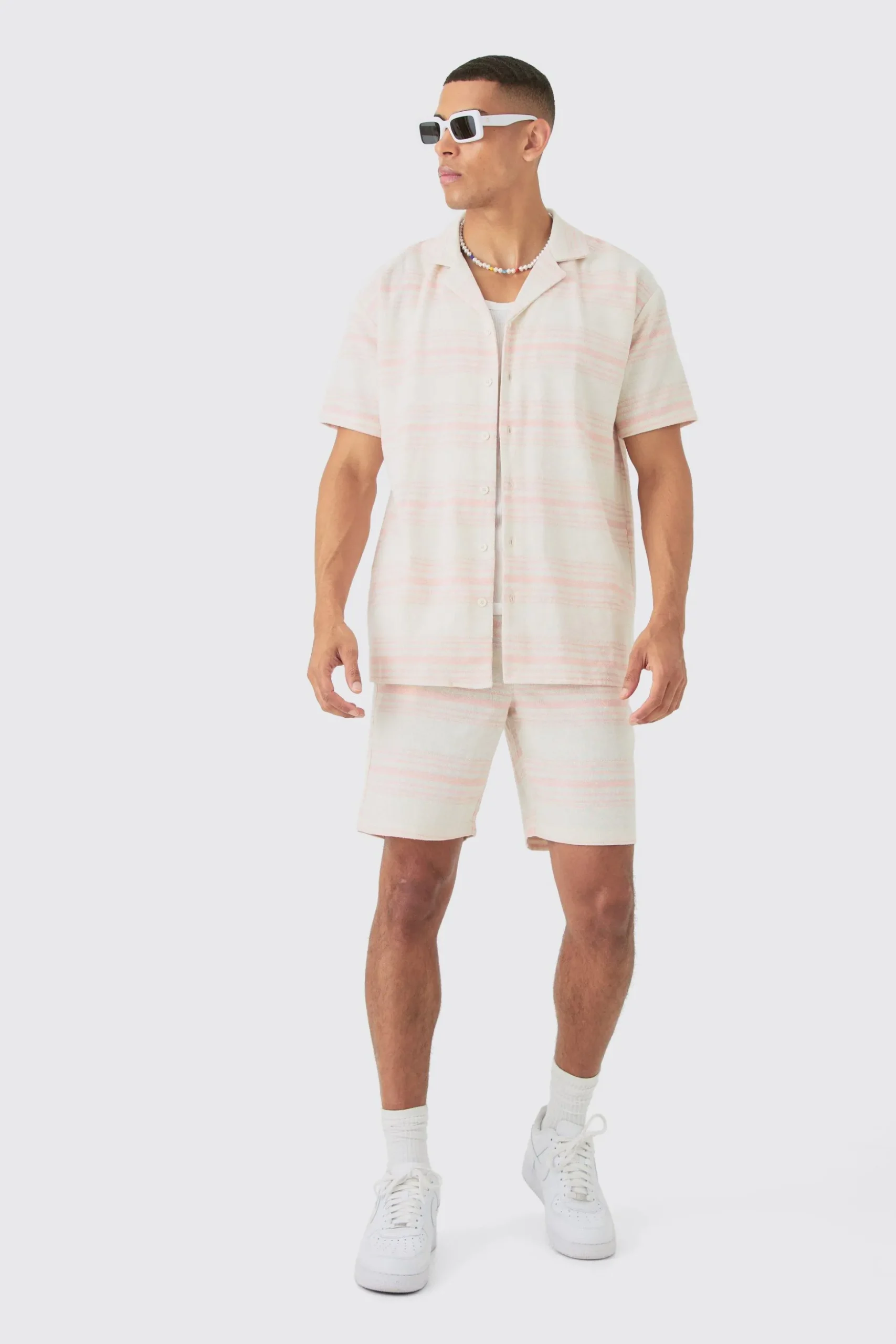 Short Sleeve Aztec Stripe Oversized Shirt & Short | BoohooMAN UK