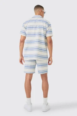 Short Sleeve Aztec Stripe Oversized Shirt & Short Set | BoohooMAN UK