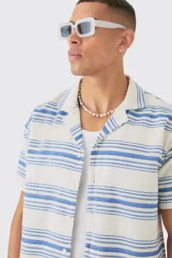 Short Sleeve Aztec Stripe Oversized Shirt & Short Set | BoohooMAN UK